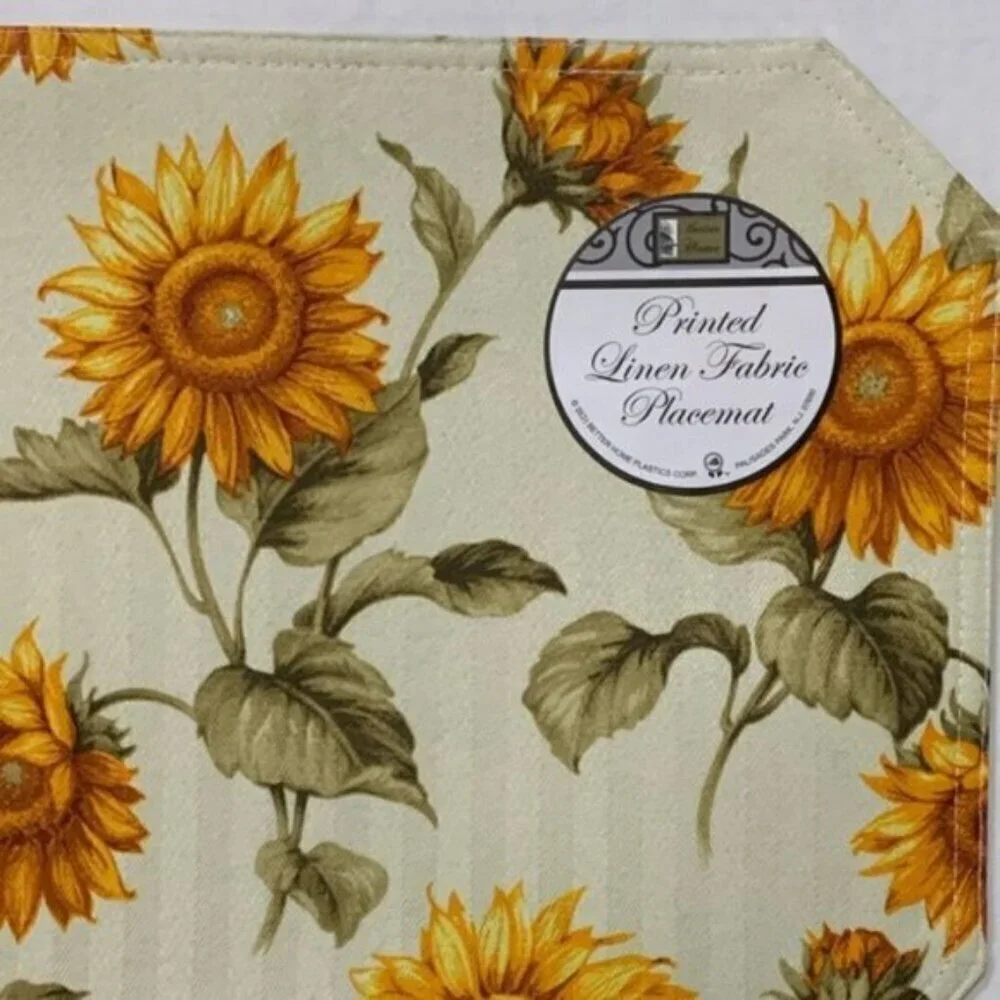 Sunflower Reversible Printed Linen Fabric Placemats Set of 4 Neutral Yellow